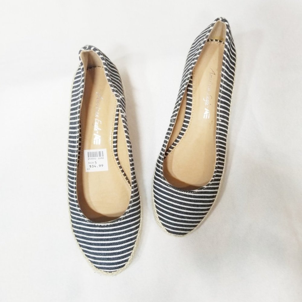 AMERICAN EAGLE Espadrille Heels Striped Canvas 5